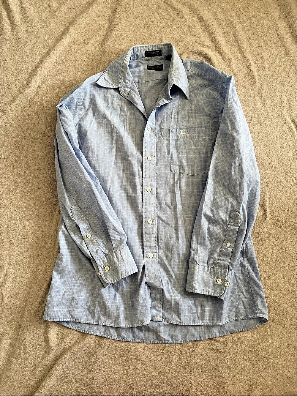 Christian Dior Men's Plaid Button Down Blue Size 32–33